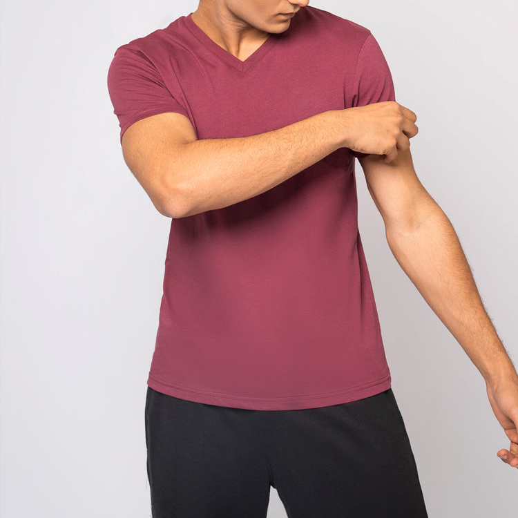 Top Quality 95% Cotton 5% Spandex Plain V Neck Workout T Shirts Custom Logo Printing detail pictures