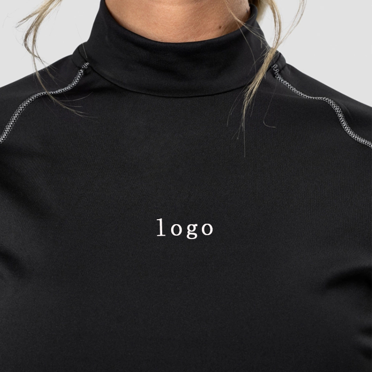 Contrast Stitching High Neck Cotton Plain Crop T Shirts Custom Printing For Women detail pictures