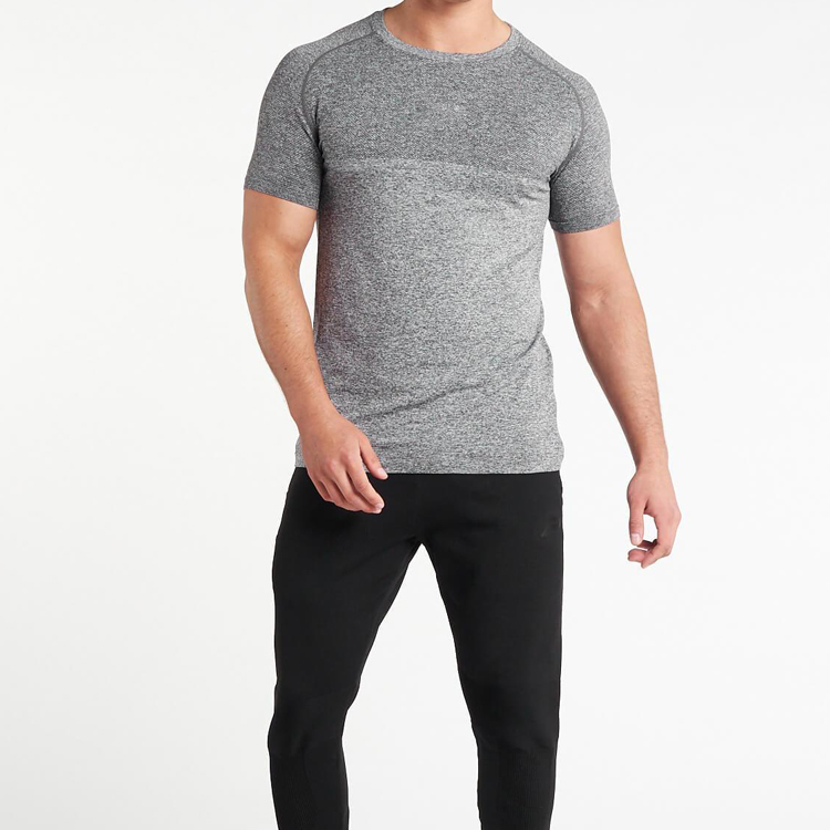 Wholesale Nylon Spandex Bodybuilding Slim Fit Gym Seamless T Shirts Custom Logo For Men detail pictures