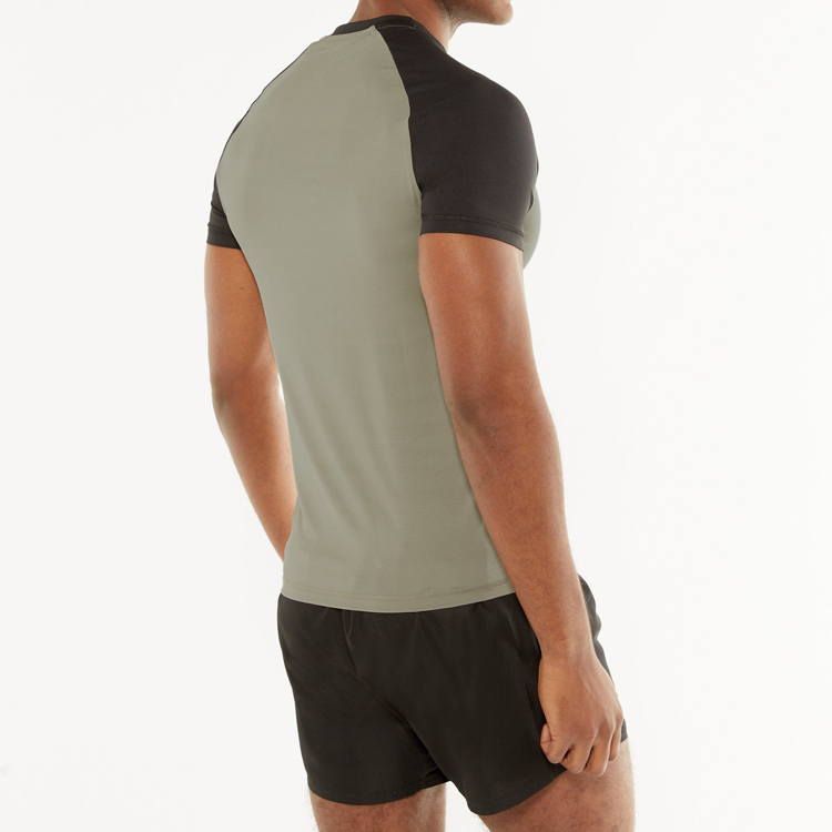 High Quality Quick Dry Polyester Contrast Muscle Fit Raglan Sleeve Gym T shirt For Men detail pictures