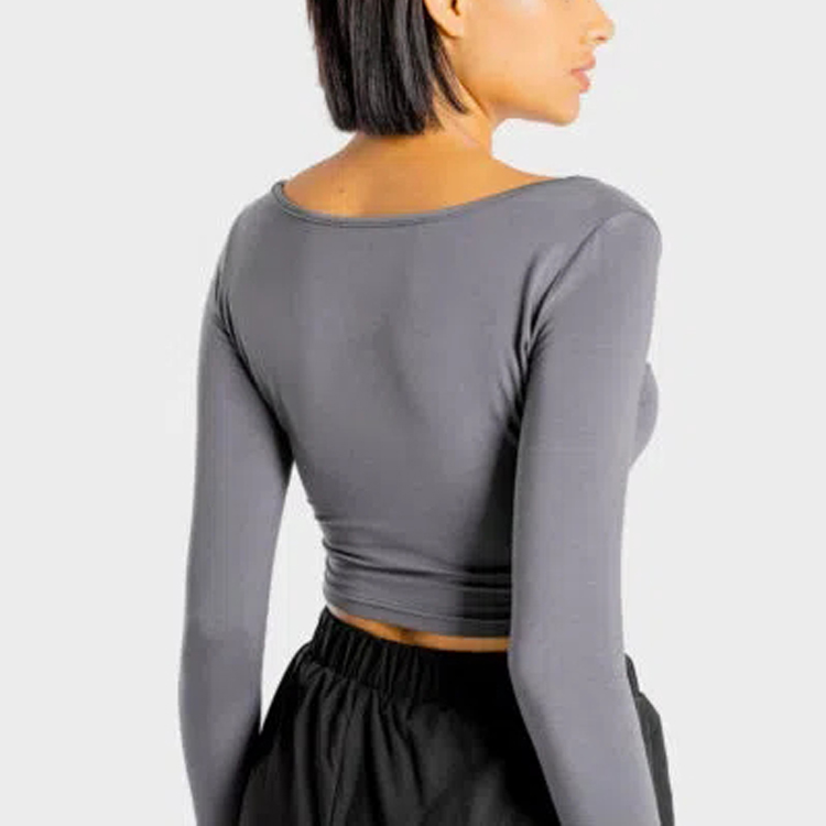 High Quality Fitness Gym Women Yoga Long Sleeve Plain Crop T Shirt Custom Printing detail pictures