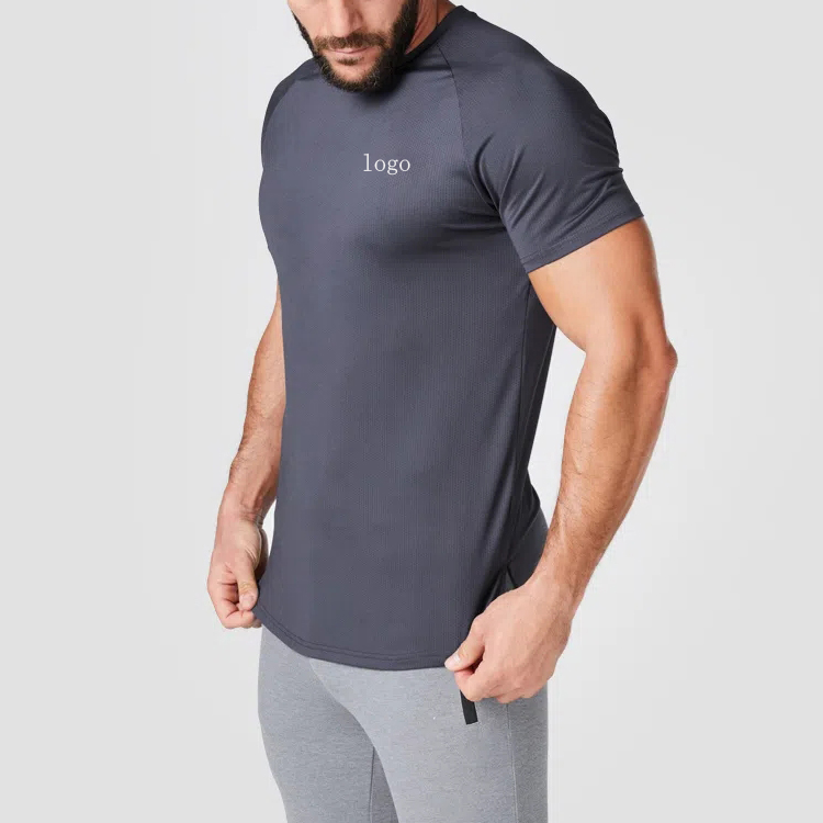 Quick Dry Mesh Fabric Bodybuilding Mens Slim Fit Sport Gym T Shirts Custom Printing detail pictures