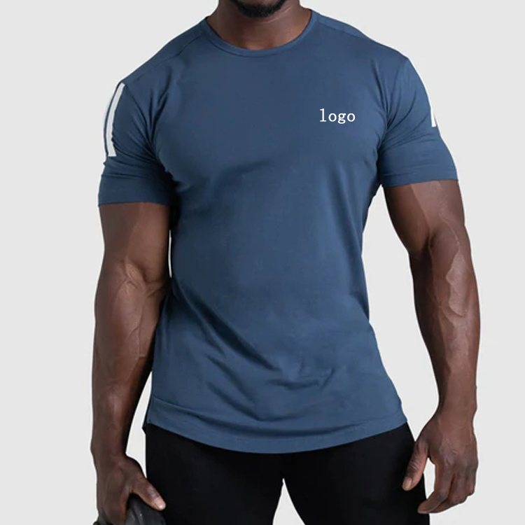 High Quality Curve Bottom Side Split Workout Slim Fit Gym Fitness T Shirts For Men detail pictures