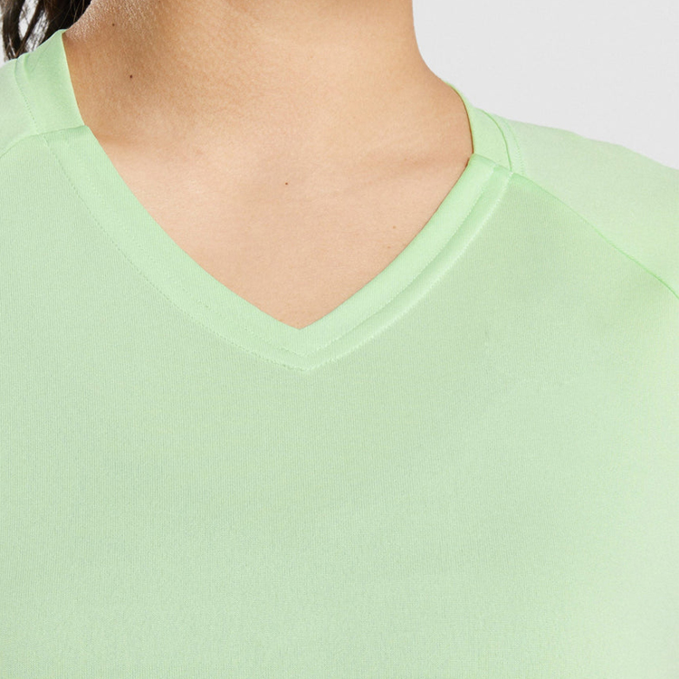 High Quality Back Mesh V Neck Crop Gym Polyester T Shirts Custom Printing For Women detail pictures
