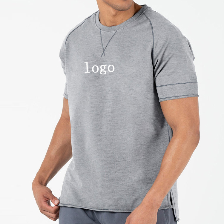 Factory Price Custom Raw Hem Raglan Sleeve Plain Cotton Gym T Shirt For Men