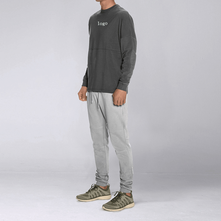 Sport Plain Oversize Long sleeve Workout Men Fitness Cotton T Shirts Custom Printing detail pictures