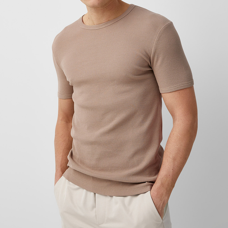 Wholesale Blank Tee Custom Logo Plain Workout Ribbed Fitted T Shirts For Men detail pictures