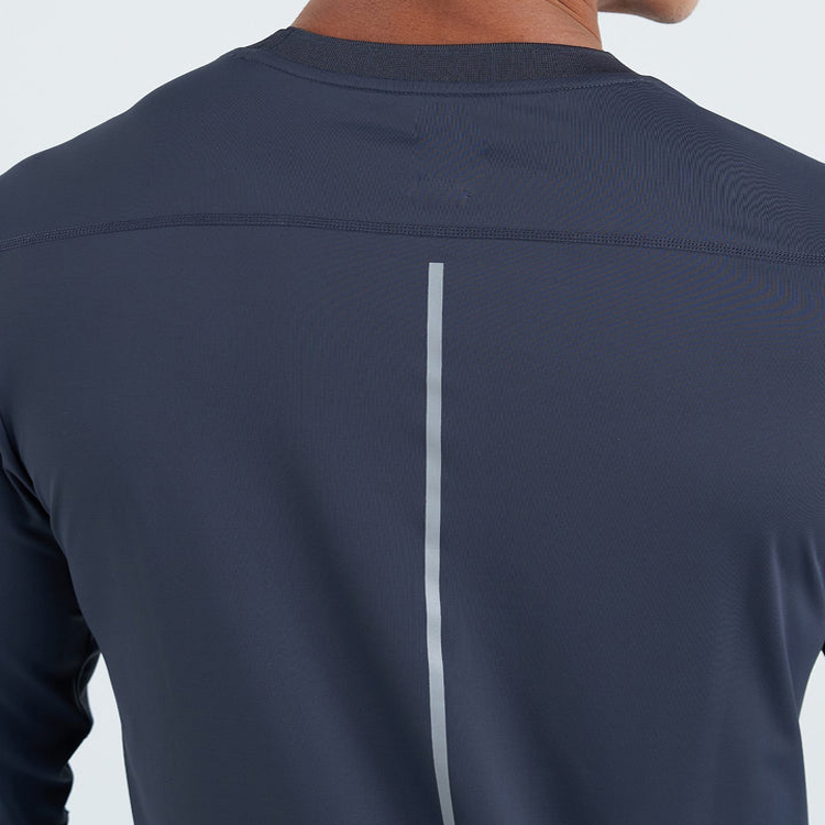 Custom High Quality Cool Dry Polyester Reflective Strip Men Long Sleeve Gym T Shirts detail pictures