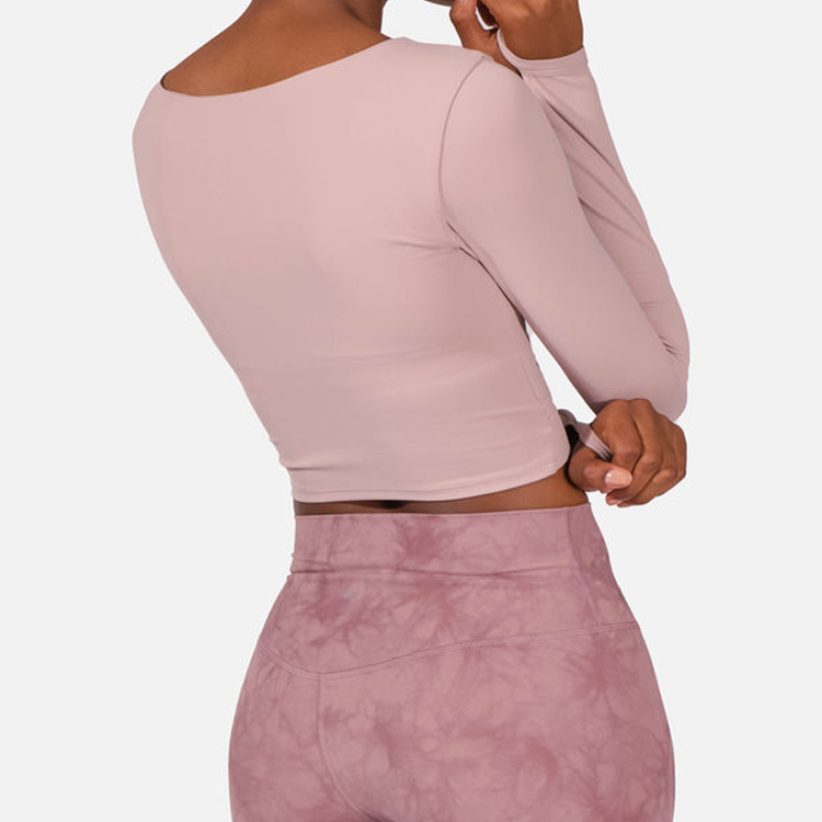 High Quality Front Hollow Out Fitness Crop Top Long Sleeve Gym T Shirts For Women detail pictures