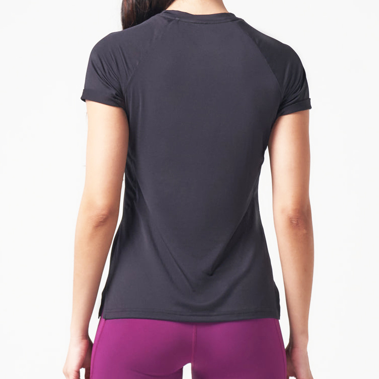 Excellent quality Women Pants -
High Quality Polyester Side Mesh Panel Bottom Split Custom Plain Women Gym Fitness T Shirts – AIKA detail pictures