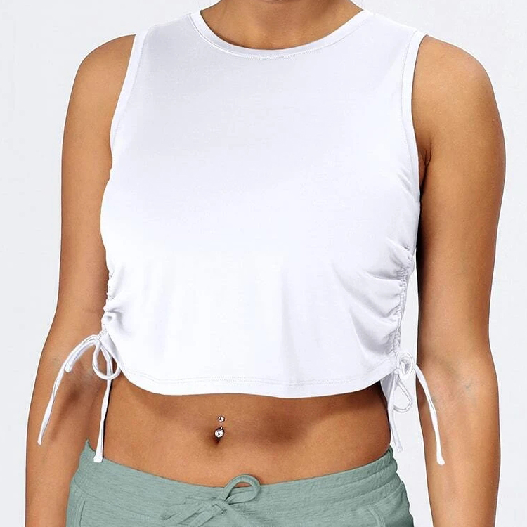 Wholesale Custom Side Drawstring Yoga Fitness Plain Gym Crop Tank Top For Women detail pictures