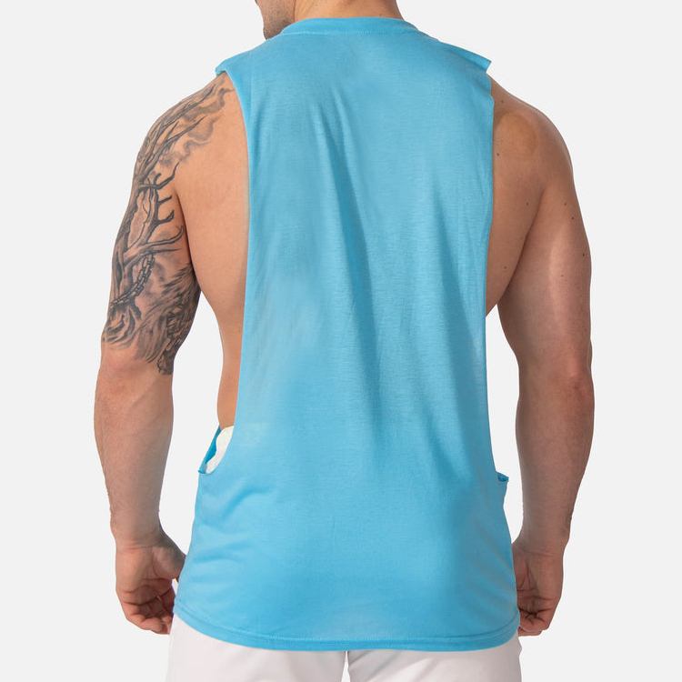 High Quality 95%Cotton 5%Spandex Deep Armhole Custom Plain Men Gym Tank Top detail pictures