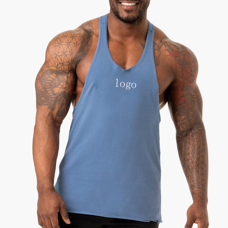 Hot Sale Cotton Muscle Building Gym Stringer Custom Logo Sports Tank Top For Men detail pictures