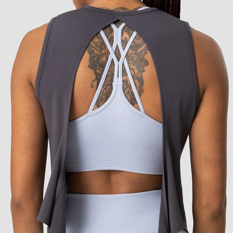 Ladies Fitness Blank Sports Slim Fit Open Back Women Custom Yoga Gym Tank Tops detail pictures