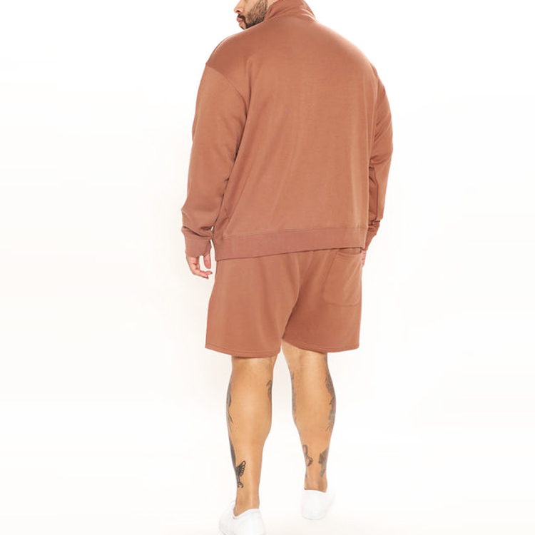 OEM Male Sport Jogger Set Custom Logo Quarter Zipper Sweatshirts Shorts Tracksuit Set detail pictures