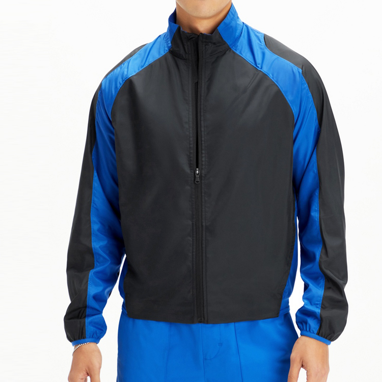 High Quality Nylon Windbreaker Track Set Custom Color Block Sports Tracksuit For Men detail pictures
