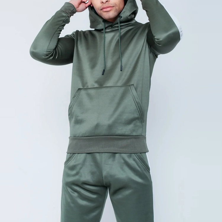 High Quality Polyester Slim Fit Sweatsuit Custom Contrast Tape Tracksuit For Men detail pictures