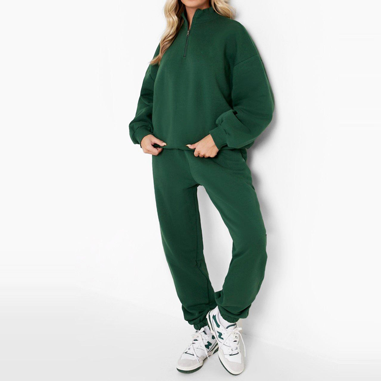 Custom Wholesale 100%Cotton Half Zip Sweatsuit Women Oversized Tracksuit Set