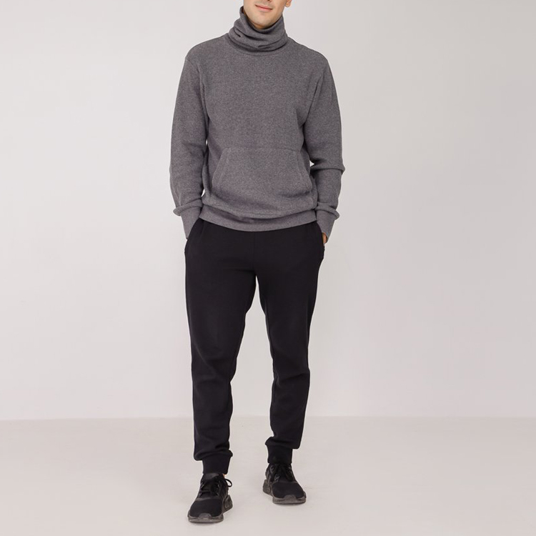 High Quality Custom Logo Men’s Waffle Turtleneck Plain Sweatshirts With Kangaroo Pocket detail pictures