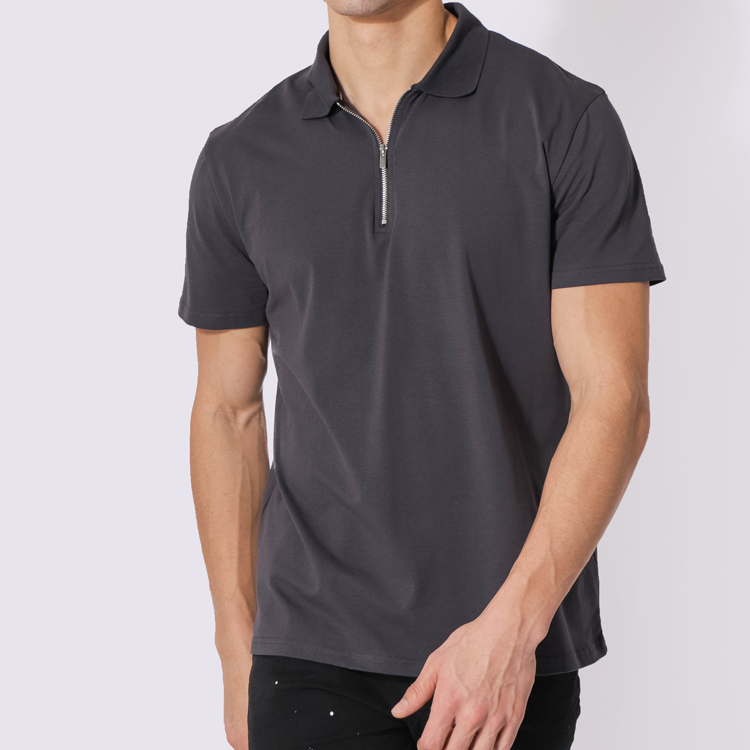 Custom Lightweight Cotton Quarter Zipper Men Workout Sports Blank Polo T Shirts detail pictures
