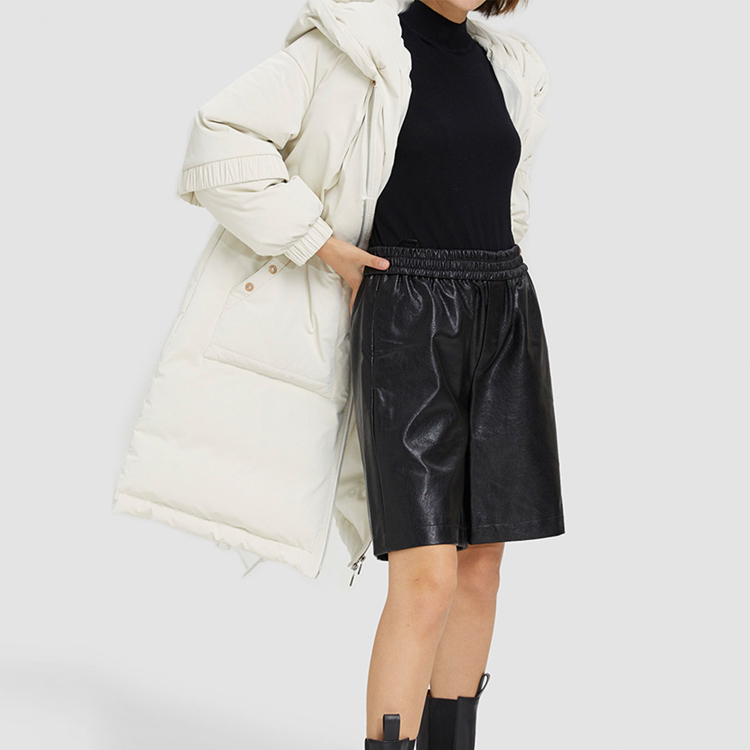 High Quality Nylon Shell Custom Goose Puff Long Down Coat For Women detail pictures