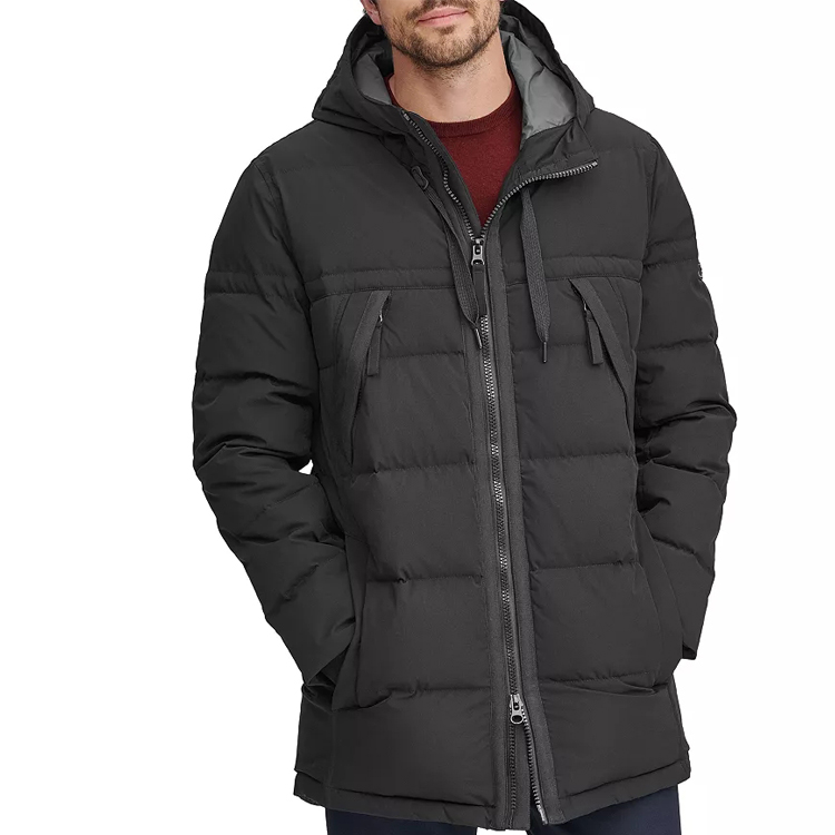 Wholesale 100% Nylon Full Zip Up Winter Long Down Puffer Coat For Men