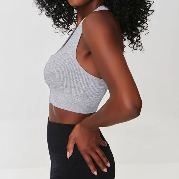High Impact Custom Logo Front Zip Seamless Racer Back Ribbed Sports Bra For Women detail pictures