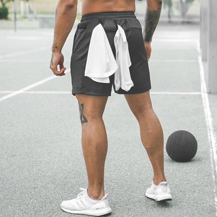 Custom Sweat Wicking Polyester Drawstring Waist Gym Running Shorts For Men detail pictures
