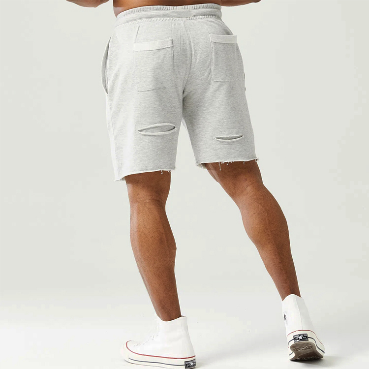 Wholesale French Terry Cotton Raw Edge Custom Men Fitness Workout Sweat Shorts detail pictures