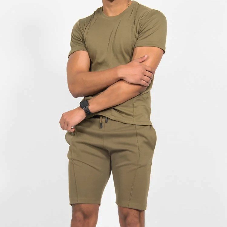OEM Factory Price Soft Cotton Custom Workout Two Pieces Men Gym Sports Shorts Set detail pictures