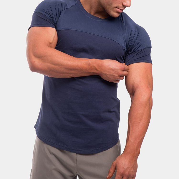 Wholesale Color Block Core Mesh Breathable Workout Custom Gym Slim Fit T-Shirt For Men detail pictures