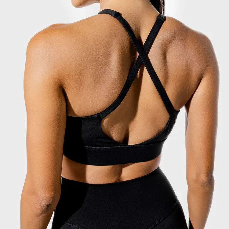High Rise Four Way Stretch Nylon V Neck Adjustable Strap Women Wrap Sports Yoga Bra detail pictures