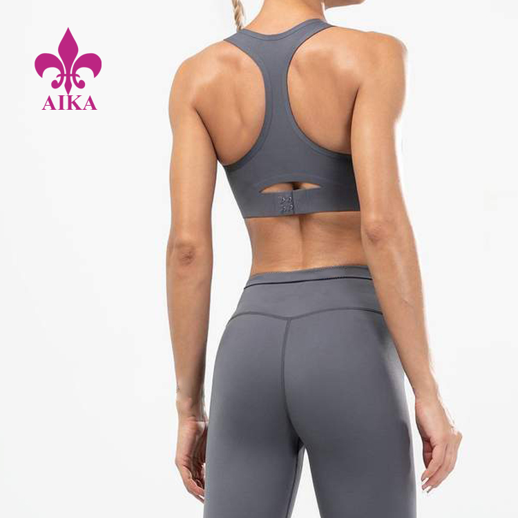 High Quality Four Way Stretch Custom Logo Racer Back Yoga Sports Bra For Women With Hook detail pictures