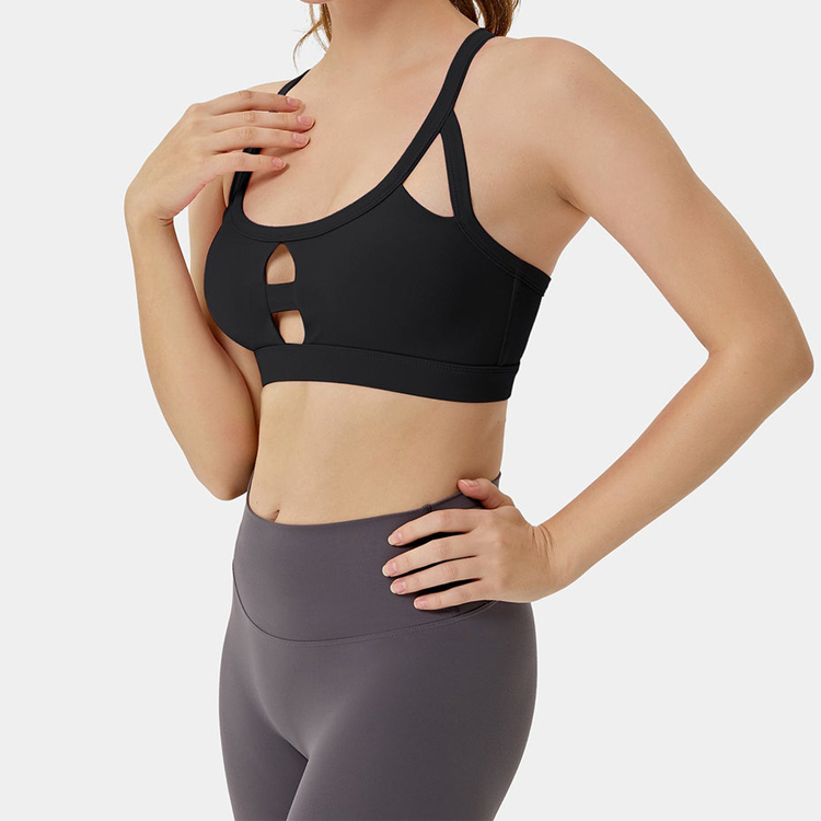 High Support Breathable Sexy Design Cut Out Back Cross Strap Women Custom Sports Bra detail pictures