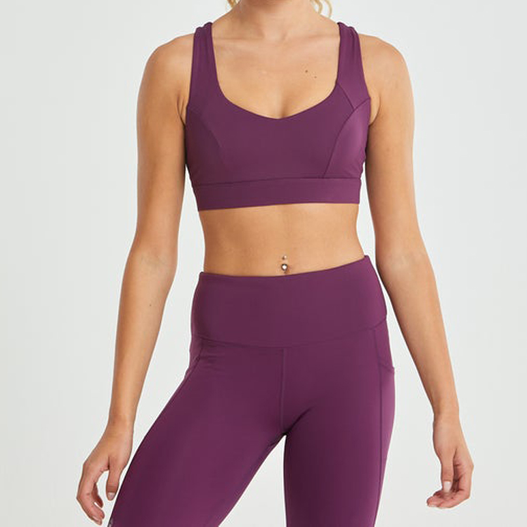 High Stretch V Neck Key Hole Back Custom Push Up Fitness Sports Bra For Women detail pictures