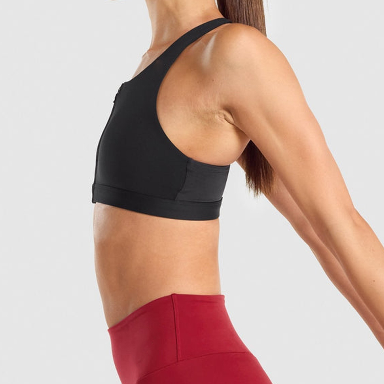 Custom Professional Gym Push Up Adjustable Straps Front Zipper Yoga Sports Bra For Women detail pictures