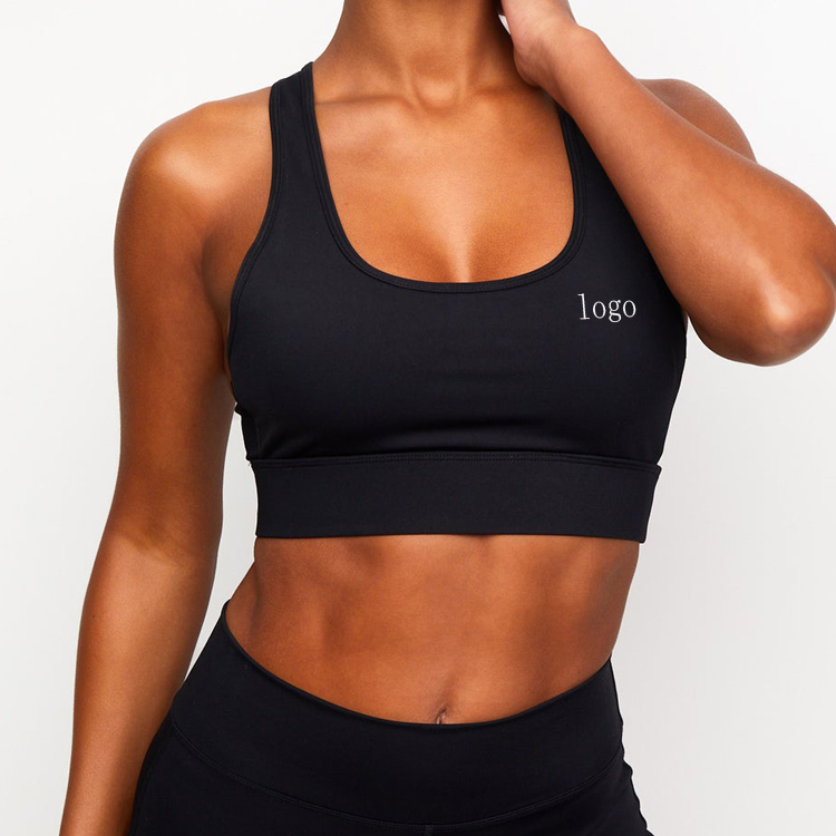 Breathable High Impact Black Sports Bra Racer Back Key Hole Women Push Up Yoga Bra