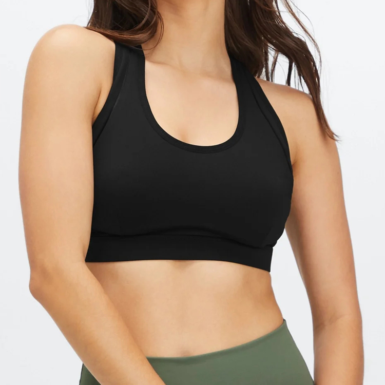 Custom Sweat Wicking High Impact Mesh Panel Adjustable Straps Yoga Sports Bra For Women detail pictures