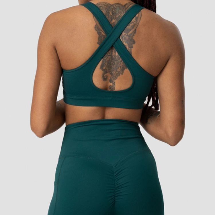 Sweat Wicking Sexy Design Front Scrunch V Neck Sports Bras Women Cross Back Yoga Bra detail pictures