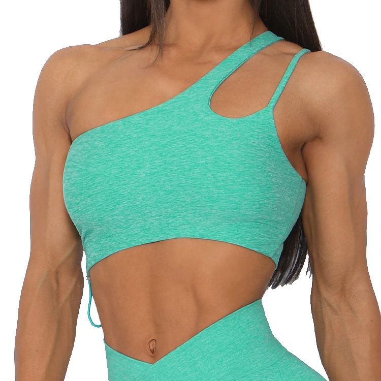 High Stretch Custom Cut Out Back Adjustable Strap Women One Shoulder Sports Yoga Bra detail pictures