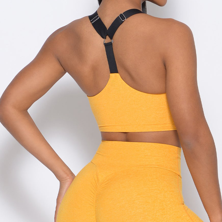 High Stretch Custom Cut Out Back Adjustable Strap Women One Shoulder Sports Yoga Bra detail pictures