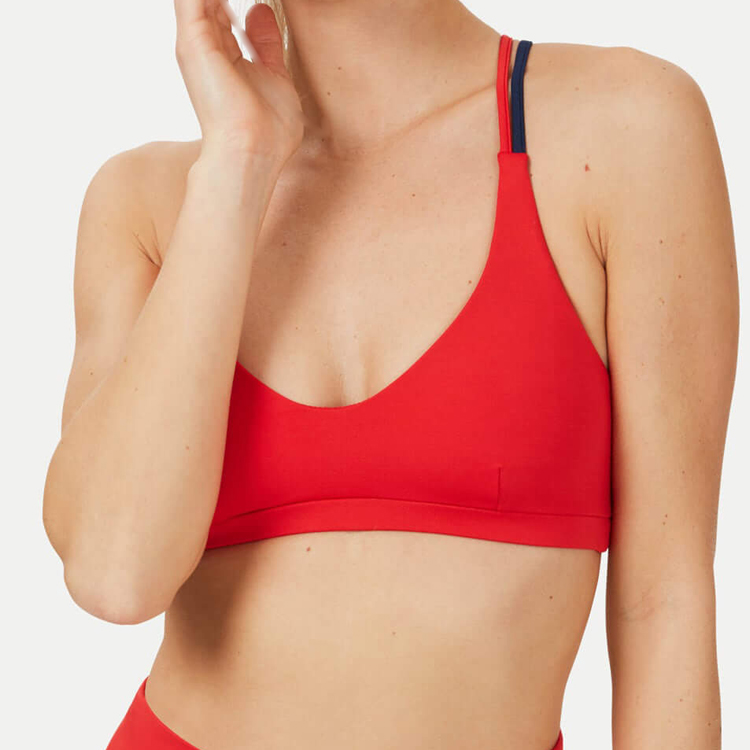 Four Way Stretch Deep U Neck Sexy Cross Back Custom Push Up Sports Bra For Women