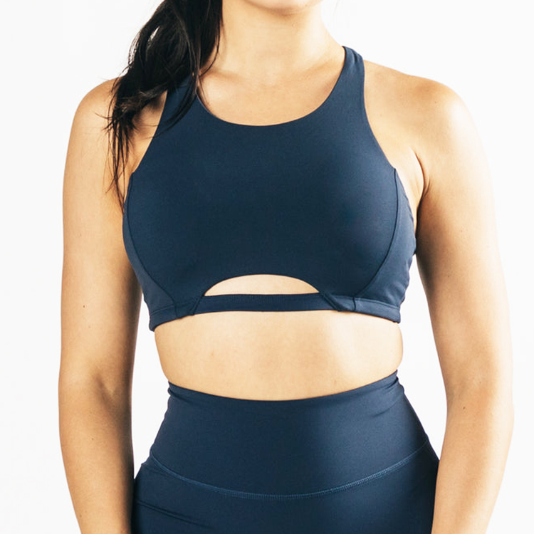 Sweat Wicking Sexy Key Hole Cut Out Racer Back Women High Support Sports Yoga Bra