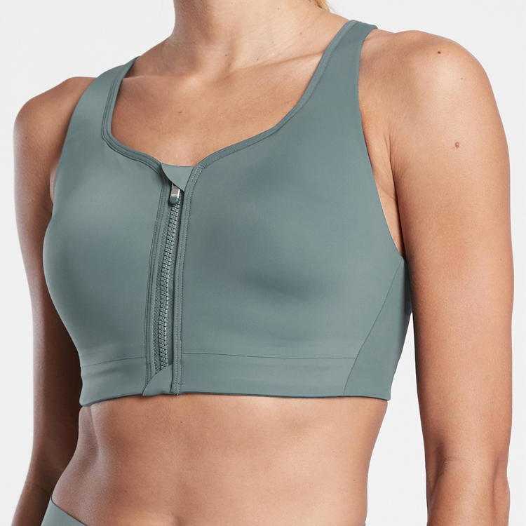 Custom Professional Gym Push Up Adjustable Straps Front Zipper Yoga Sports Bra For Women