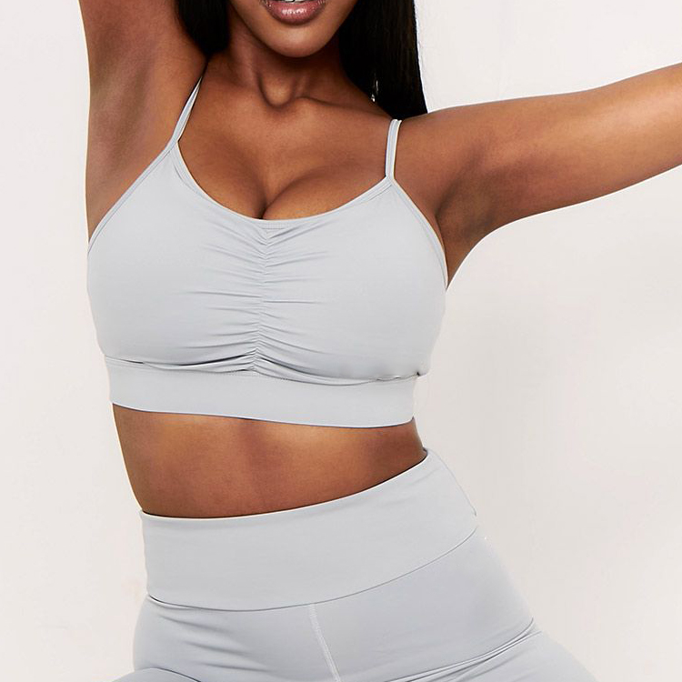 Four Way Stretch Front Ruched Adjustable Strap Yoga Sports Bra Custom Logo For Women