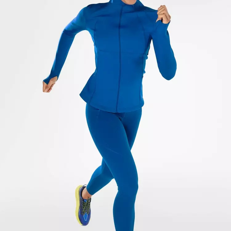 High Stretch Breathable Slim Fit Full Zip Up Gym Sports Jacket For Women With Thumb Hole