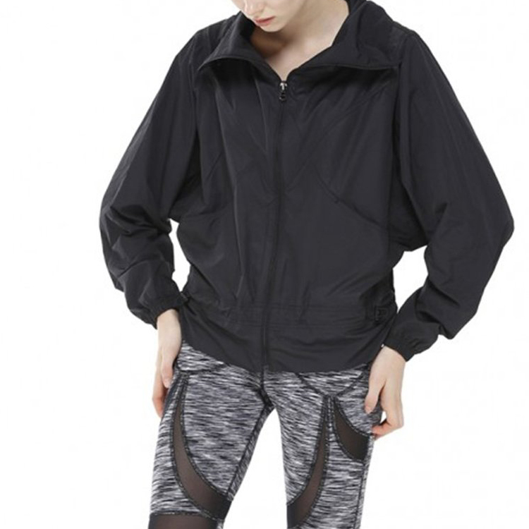 Best Seller Lightweight Polyester Windproof Adjustable Waist Women Gym Sports Full Zip Windbreaker Jacket