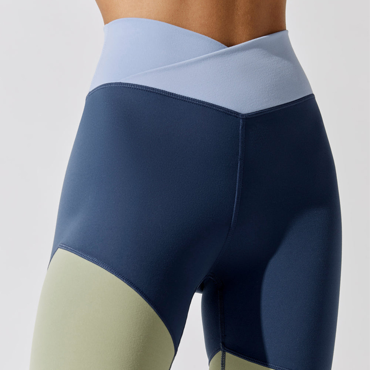 High Waist Color Block Splice Women V Waist Sports Fitness Leggings Yoga Tights detail pictures