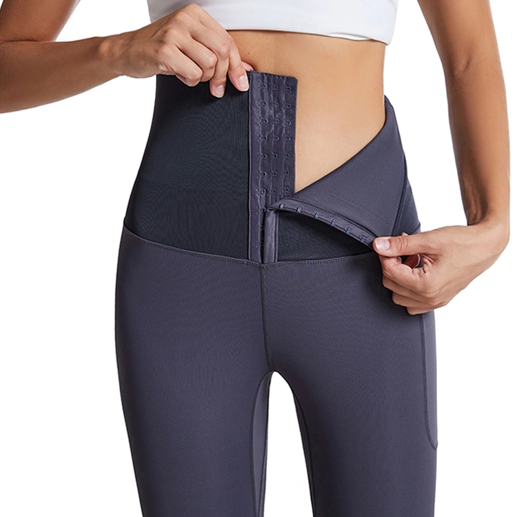 Wholesale Sports Fitness Women Gym Tights High Waistband Corset Yoga Pants With Pocket detail pictures