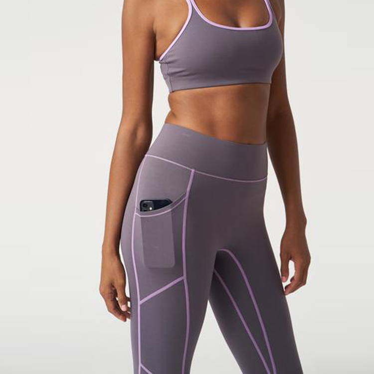 High Waist Workout Contrast Stitching Yoga Fitness Leggings With Pockets For Women detail pictures